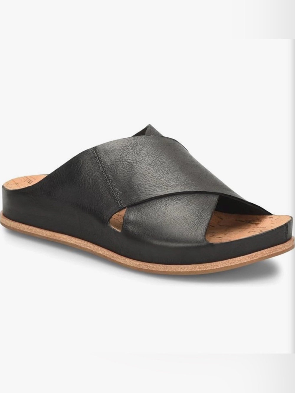 Kork-Ease Women's Black Leather Cross Strap Slide